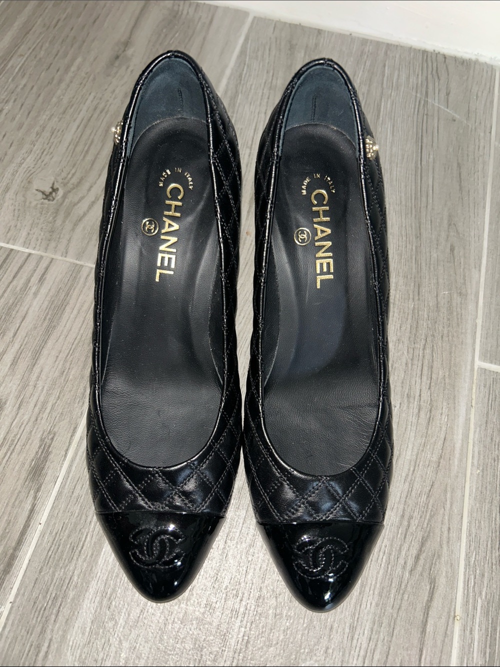CHANEL Black Quilted Leather Pointed-Toe Heels
